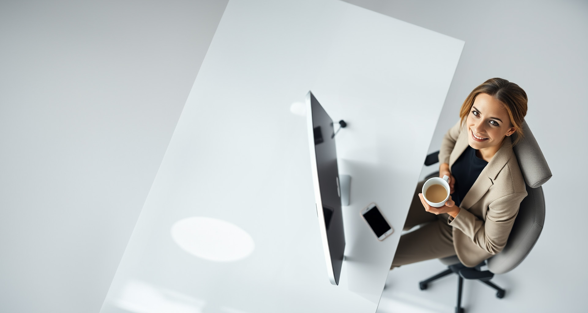 Business owner with a clean, minimalist workspace